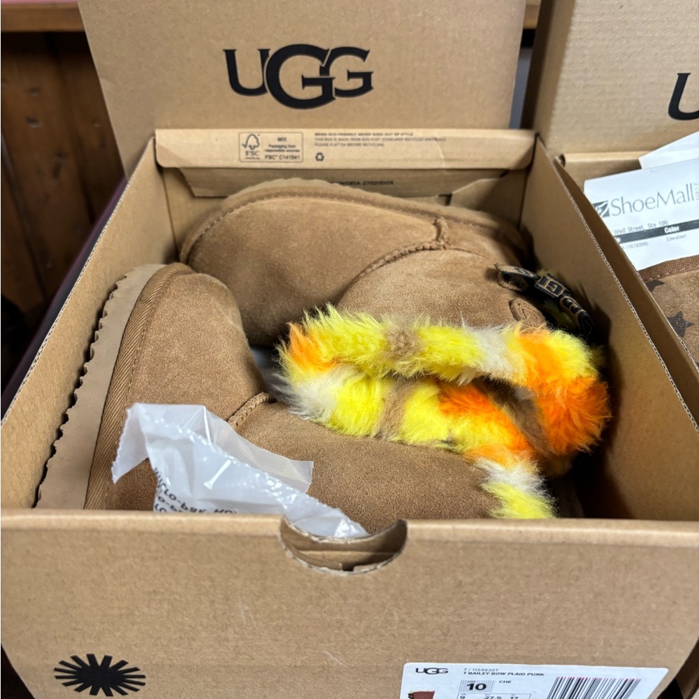UGG Kids Boots in Tan with Yellow and Orange Accents